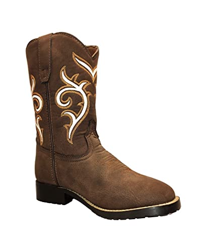 Tuffrider Children's Carlsbad Square Toe Western Boot- Brown W/White- 1C With Free Assorted Striped Socks #TOP1