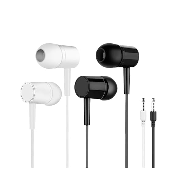2 Pack Headphones Earbuds with 3.5mm Plug, Clear Calls & no Noise, in-Ear Earphones with Mic (Black & White)