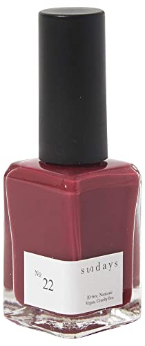 Sundays Non-Toxic Nail Polish, Glossy Shine Finish. No.22: Deep Mulberry, Long Lasting, Vegan & Cruelty-Free, 1.7 oz