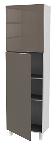 Berlioz Creations CA6BT Meuble de Cuisine Colonne 2 portes Taupe Haute Brillance 60 x 34 x 210 cm, Fabrication 100% Française