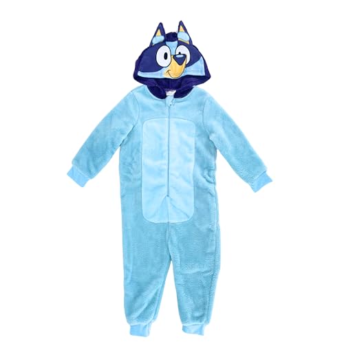 Pijama De Una Pieza De Bluey Para Niños - Mono Largo Con Capucha 3D, Talla 4 Años (100% Poliéster)