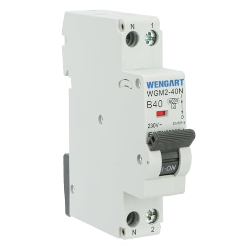 Wengart Disjoncteur miniature WGM2-40N, AC230 V 40 A 1P+N 6 kA B-Char, interrupteur de sécurité électrique pour la maison/l'industrie