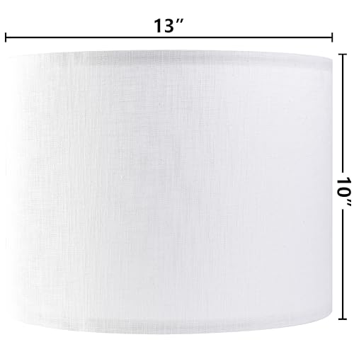GO&SO White Textured Drum lampshade Medium Lamp Shade 13" Top x 13" Bottom x 10" High (Spider) Modern Linen Lamp Shades for Table Lamp Bedside Lamp Natural Linen Replacement Assembly is Required