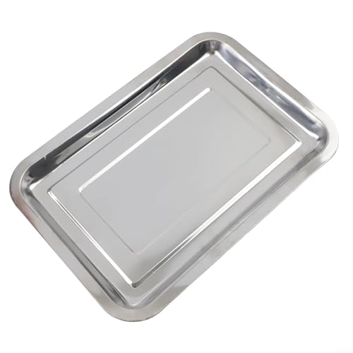 Niceminiwall Bandeja de acero inoxidable para horno tostador, bandeja rectangular para hornear galletas, resistente a la corrosión y sin revestimiento, calibre grueso con borde enrollado, (32 x 22 x 2