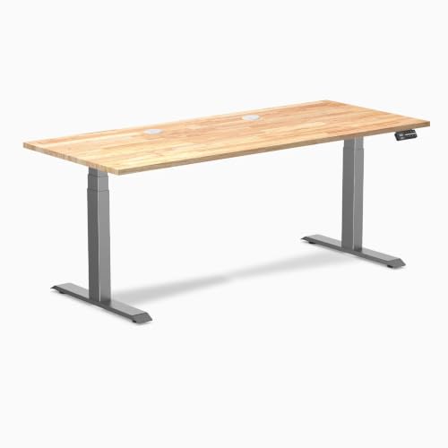 Image of Desky Dual Rubberwood Sit Stand Desk Natural Timber 48 inch Space Gray