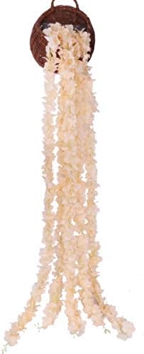 Lannu 32.5 FT Artificial Hydrangea Vines Flowes Fake Wisteria Garland Flower Cattleya Plants for Home Wedding Arch Garden Wall Decor, Pack of 5 (Champagne)