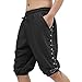 Retro Medieval Linen Shorts for Men:Fashion Elastic Wasit Plain Capris Pants with Pockets Halloween Theme Party(Black,3X-Large)