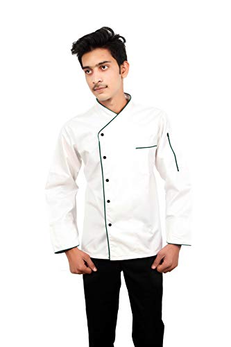 GenericDevshree Uniform Men's Full Sleeves Chinese Collar Chef Coat-White -
