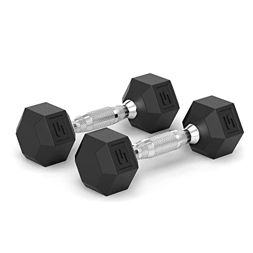 leikefitness Mancuernas hexagonales de 5 libras, juego de 2 pesas de entrenamiento de fuerza para ejercicios de gimnasio en casa, par de fitness (negro, par de 5 libras) Cover