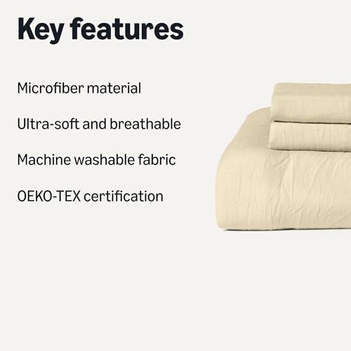 Image of Amazon Basics Brushed Microfiber Comforter Set, Extra Soft with Natural Texture, 3-Piece, Queen /Full, Beige, Oeko-TEX Certified, Machine Washable