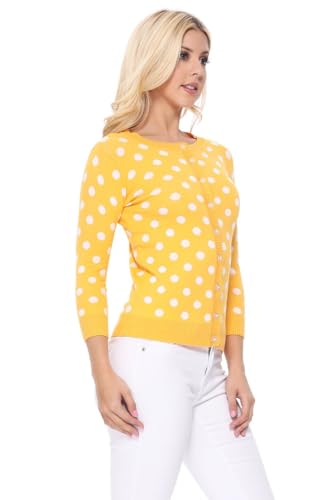 YEMAK Women's Polka Dot Cute Jacquard Crewneck Button Down Sweater Cardigan3