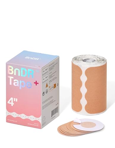 Pro Pre-Cut Synthetic Chest Binding Tape with Nipple Covers for FTM Transgender Extra Wide 4in 20 Strips (Beige)