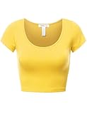 FPT Womens Basic Short Sleeve Scoopneck Crop Top YELLOW M
