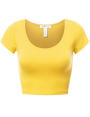 Fifth Parallel Threads FPT Womens Basic Short Sleeve Scoopneck Crop Top Yellow M