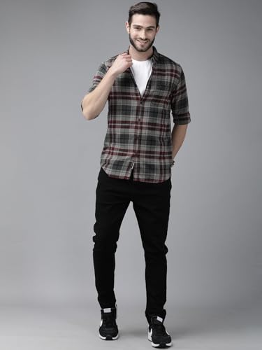 Image of THE BEAR HOUSE Men's's Checkered Flannel Shirt | Grey | TBH-KAMET-GY