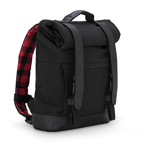 BURLY Brand Roll Top Backpack - Genuine Leather and Black Cordura - Motorcycle Accessory Luggage Built For Speed, (B15-1020B)