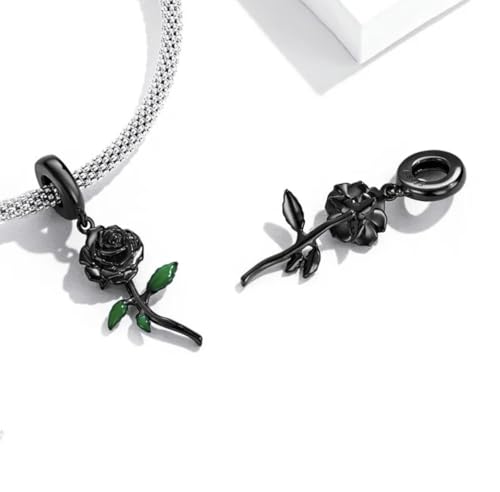 Abalorio de rosa negra compatible con pulsera Pandora plata 925 3