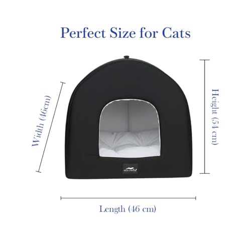 Image of PETS EMPIRE Warm Hut for Cats & Kittens Bed | with Removable Cushions |Bed for Puppies (Size: 46 x 46 x 54 cm) Soft & Comfortable Hut for Cats & Kitties | Kennel House for Pets Black