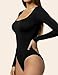 YOGINGO Women's Long Sleeve Square Neck Bodysuits Tops Going Out Body Suits for Women Fashion Basic Leotards Black S