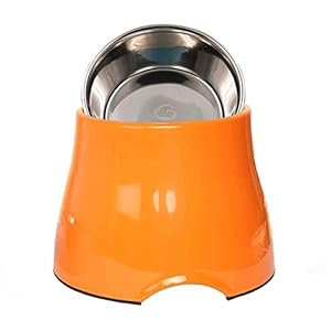 Goofy Tails Orange Elevated Dog Bowl| Melamine & Stainless Steel Dog Food Bowl with Anti-Skid Base| Dog Feeding Bowl for Cocker Spaniel & Long Eared Dogs Dog Bowl (Medium, 520ml)