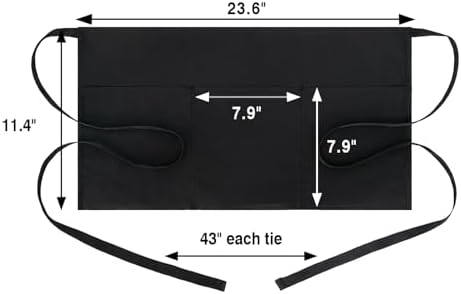 BOHARERS 4 Pack Waitress Apron With 3 Pockets-Black Server Aprons-Waiter Short Half Waist Servers Apron - 5