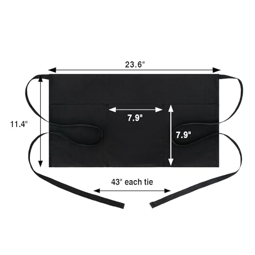 Image of BOHARERS 4 Pack Waitress Apron With 3 Pockets-Black Server Aprons-Waiter Short Half Waist Servers Apron