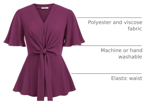 Image of GRACE KARIN Women's Elegant V-Neck Tie Waist Flowy Peplum Shirt Tops