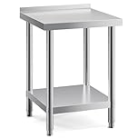 DKIEI 60 x 60 x 80cm Kitchen Catering Table Stainless Steel Food Prep Table, Heavy Duty Commercial Work Table with 3.5cm Backsplash & Bottom Shelf, 150kg Load Capacity Food Preparation Workbench
