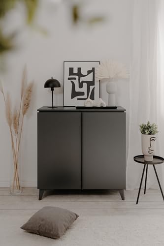 möbelando Kommode Bertrix in Schiefer dunkel/anthrazit - 88x92x40cm (BxHxT)