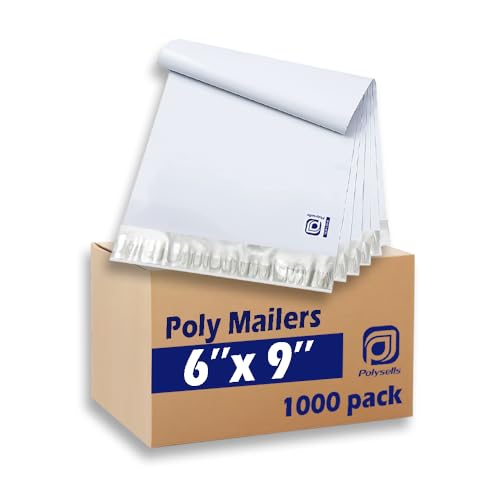 Image of POLYSELLS 1000 pcs 6x9 Inches White x Silver Poly Mailers Shipping Envelopes, Strong Adhesive Sealing, Waterproof, and Tear-resistant Postal Mailing Bags for Clothing, Books, and Accessories