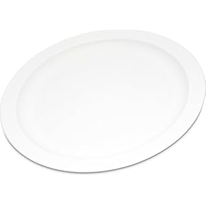 Carlisle FoodService Products Reusable Plastic Plate Dining Plate with Narrow Rim for Home and Restaurant, Melamine, 9 Inches, White, (Pack of 48)