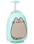 Pusheen Kids Suitcase | Mint Green Small Cabin Bag for Girls | Carry On Trolley with Extendable Handle | Smile Cartoon The Cat Merchandise | Fun Travel Gift for Children & Teens