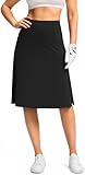 Viodia 25' Knee Length Skorts Skirts for Women with Zipper Pockets Stretchy Modest Aline Midi Skort for Casual Summer Travel Black