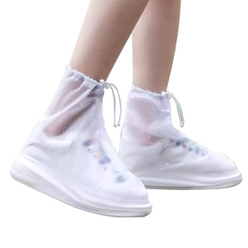 Rain Boot Waterproof Shoes Covers, Sand Control Non-Slip Shoe Cover Galoshes, PVC Rubber Sole Reusable Rain Snow Boots Overshoes for Cycling Outdoor Camping Fishing Garden Travel (Transparent)