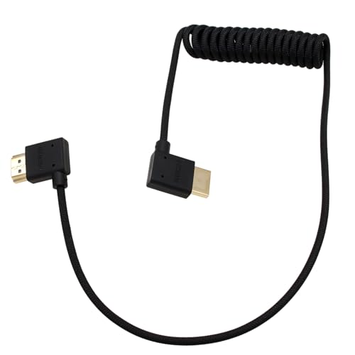 Image of HDMI 8K 60p 4K 120p Cable for ATOMOS Ninja V Sony A7S3 A7RV A7IV Canon C70 Lumix S5II GH5 Z9 Camera FEELWORLD BMD, Right Left Angle Type A HDMI 2.1 Braided Coiled 50cm