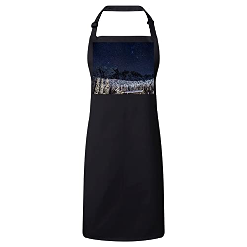 Tablier cuisine noir paysage hiver pour cuisiner les repas de fêtes