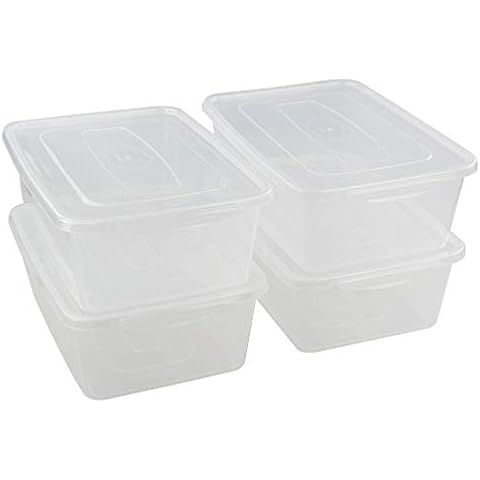 Jekiyo Clear Plastic Storage Bin, 14 Quart Latching Box Container with Lid, 4 Packs Cover