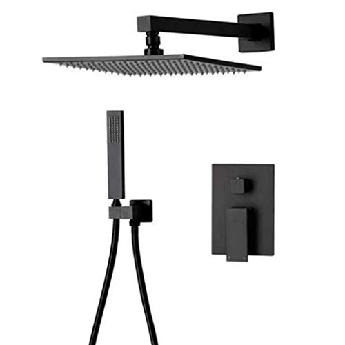 Ensemble de douche laiton noir mat mural jet pluie mitigeur encastrable - 2