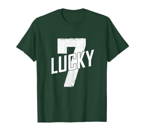 Lucky Seven Distressed in White Lucky Number 7 T-Shirt, Men, Dark Green, 3X-Large