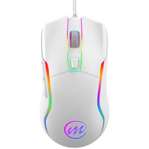 Image of memzuoix Wired Gaming Mouse with RGB - 6 Adjustable DPI up to 12800, 6 Buttons, 12 Lighting Modes, Ergonomic Design with Anti-Slip Rubber Wheel, 5.6ft Braided Cable for PC /Mac /Windows - White