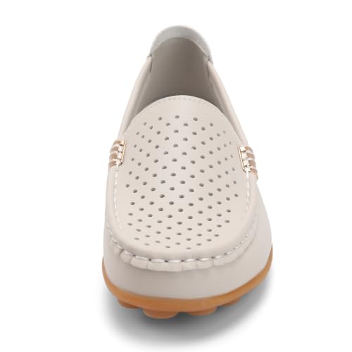 Image of Women's Comfortable & Lightweight Leather Loafers Slip-Ons Driving Walking Mocs Boat Shoes Cute Business Casual Dress Shoes Work Flats for Women