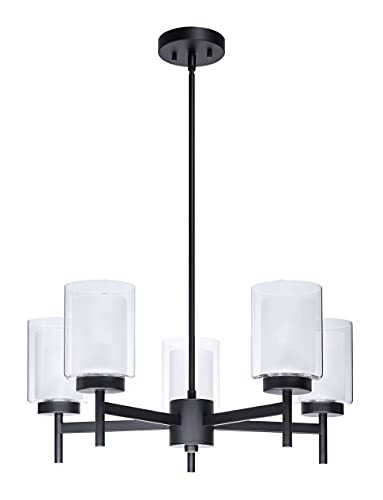 Xinbei Lighting XB-C1276-5-MB Chandelier, Black 5 Light Chandeliers Adjustable Hanging Pendant Light With Glass thumb #2
