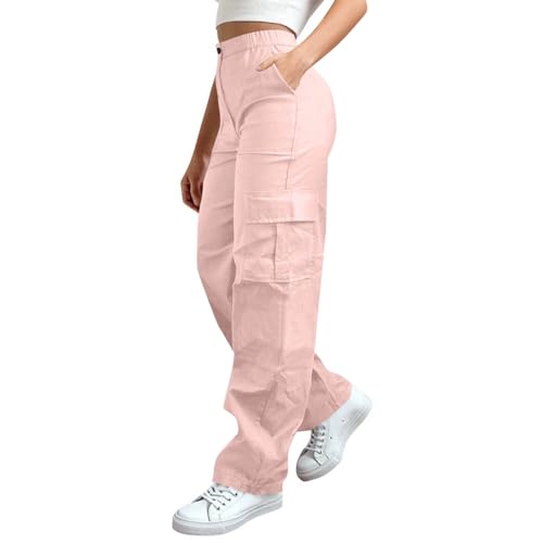 Women High Waist Baggy Stretch Wide Leg Pants Hiking Climbing Outdoor Athletic Sweatpants With Pockets Pink