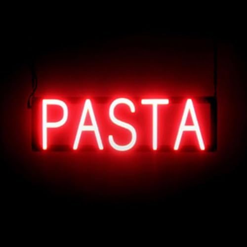 Image of SpellBrite LED Neon PASTA Sign for Business - Red, 21 inch x 6 inch | Ultra-Bright Click-Together Signage for Restaurants, with Visibility from 500 Feet - 8 Animations, 6 Brightness Settings