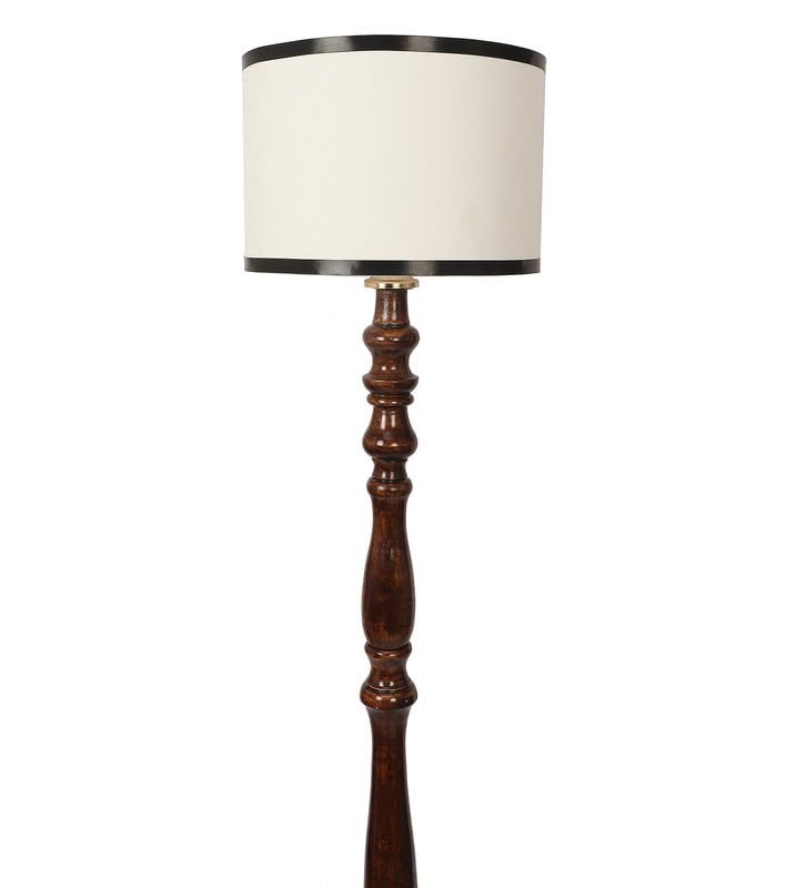 Image of tu casa Mango Wooden Floor Lamps with Classic Stripe Shade for Home Decor, Bedrooms Corner, Living Room, Gifting, Diwali Decoration, Hall, Office, Study Room (Height: - 56 inch) - Bulb not Included