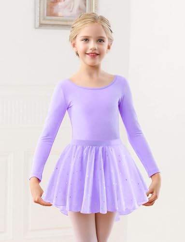 SEAUR Collant de menina vestido de balé dança roupa infantil collant de manga comprida com saia de l