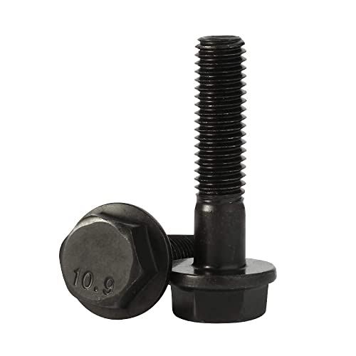 M6 x 30mm Flanged Hex Head Bolts Flange Hexagon Screws, Carbon Steel, Black Oxide Finish, Quantity 20