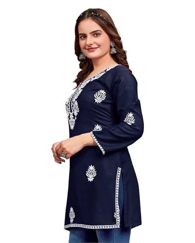 Image of Women's Rayon Chikankari Embroidered Short Kurti | Lucknowi Work Kurta