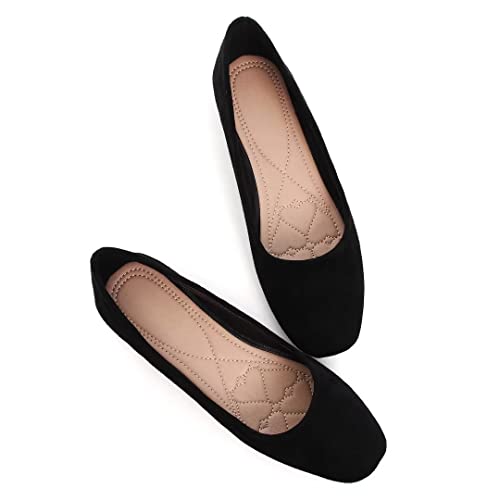 TN TANGNEST Women's Casual Flats Fashion Square Toe Ballet Shoes Comfortable Slip On Flats Black 43(10.5)2
