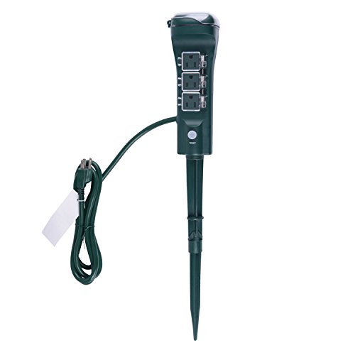 ZESEN Outdoor Multi Socket Timer Yard Stake with Photocell Countdown Timer, 6 Grounded Outlets - Touch Sensor, 6ft Cord, Waterproof, Green